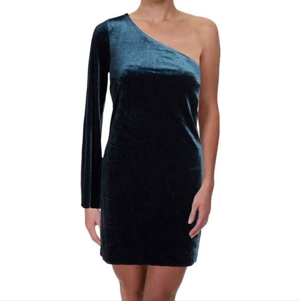 French Connection Velvet One Shoulder Party Semi-Formal Mini Dress Deep Green 6